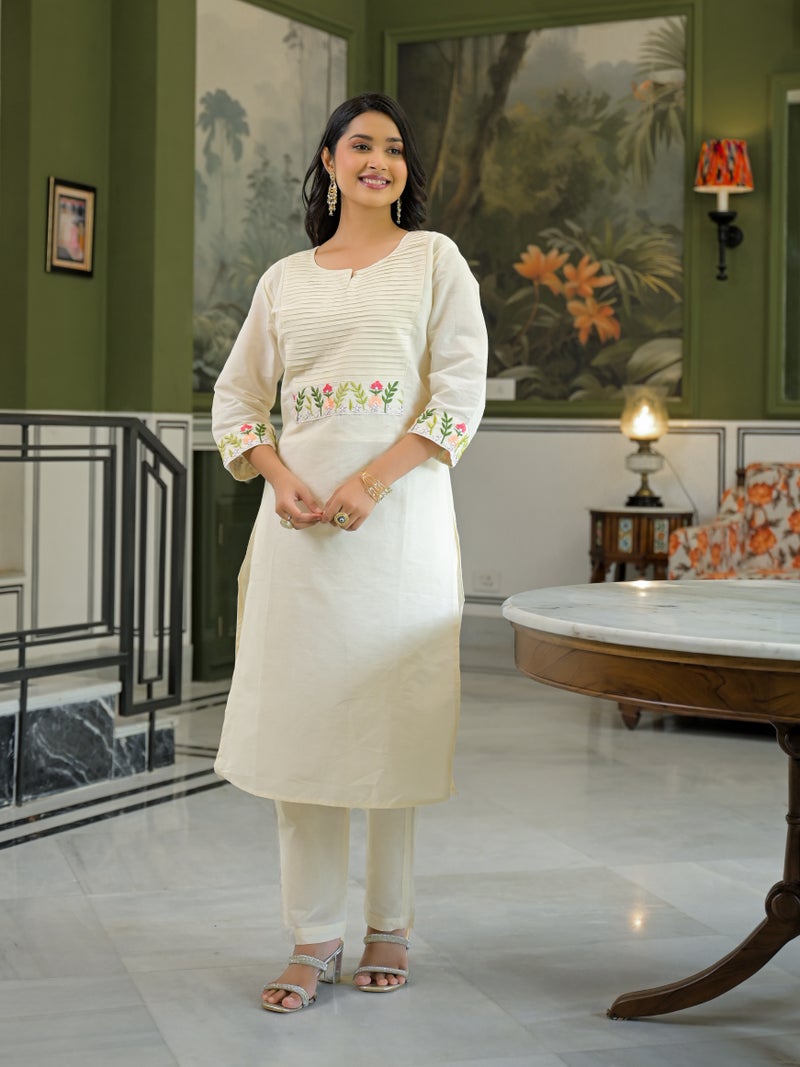 Shifory White Embroidered Kurti with Pant Set for Women - Image 3